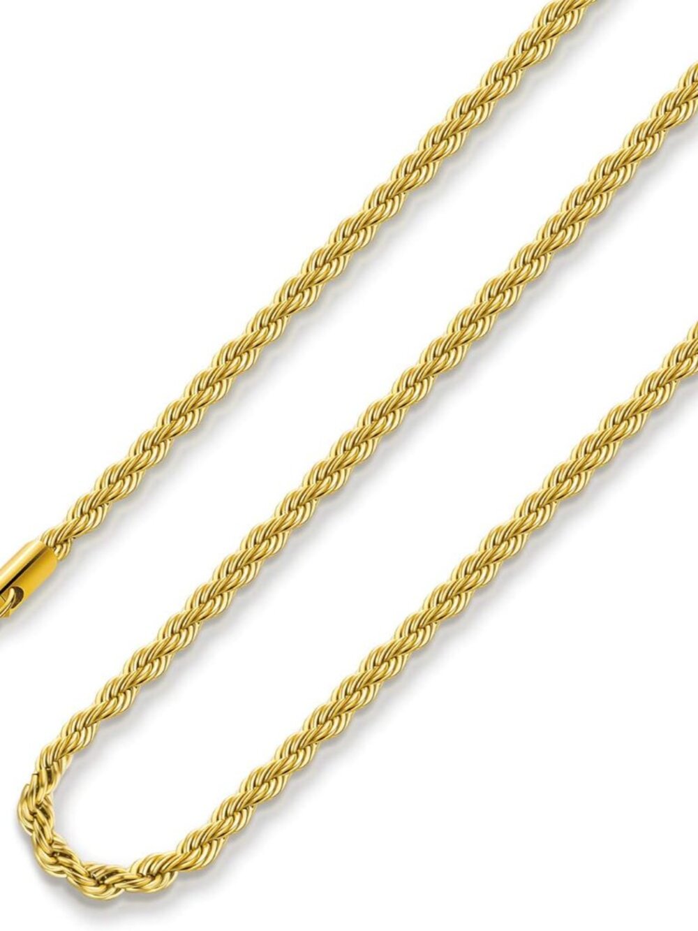 24k Gold Plated Rope Chain 1.5mm 2.5mm 5mm Stainless Steel Twist Chain Necklace